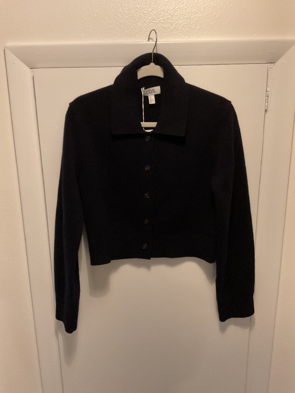COS Collared 100% Wool Cardigan, Navy, Size Small, NWT